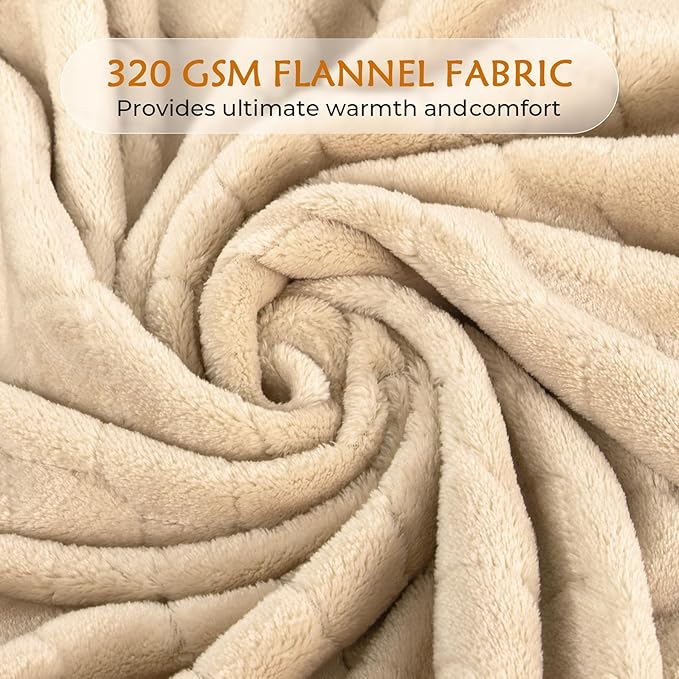 TOONOW Fleece Bed Blanket King Size 90x108 inches, Super Soft Fluffy Fuzzy Plush Blanket Geometric Pattern Cozy Microfiber Flannel Blankets for Couch, Bed, Sofa, Apricot