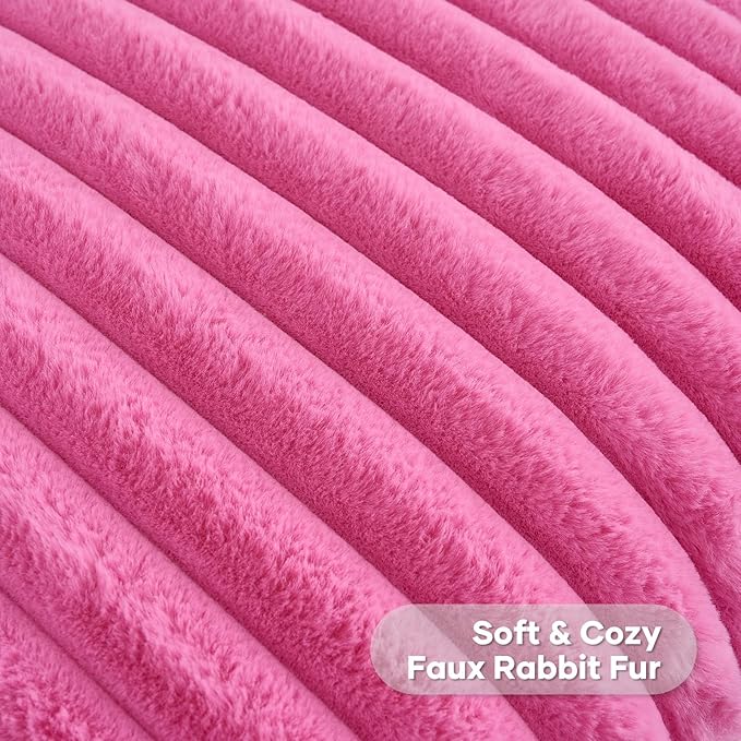 FUTEI Hot Pink Decorative Throw Pillow Covers Set of 2, 18x18 Inch Soft Fluffy Faux Fur Plush Striped Cushion Cases, Modern Home Decor for Couch Bed Living Room
