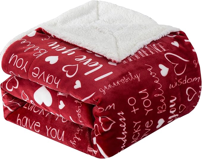 Elegant Comfort Luxury Valentine’s Day Sherpa Throw Blanket Ultra-Soft Cozy Velvet Pink Hearts Fleece Throw-Micromink Sherpa for Her, Wife, Girlfriend, Sherpa Reversible Blanket- LoveYouRed
