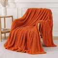 Orange Throw Blanket for Couch Sofa 50x60 inches Striped Fleece Blankets Room Home Decor Lightweight Plush Soft Cozy Gifts for Women Mom Girls