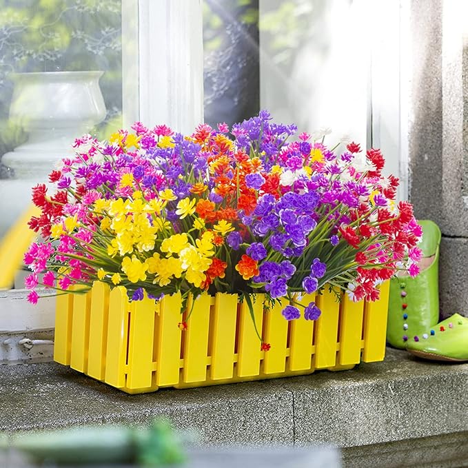 Artificial Flowers, 20 Bundles Outdoor Fake Flowers for Decoration UV Resistant Faux Plastic Plants Garden Porch Window Box Décor (Mix)
