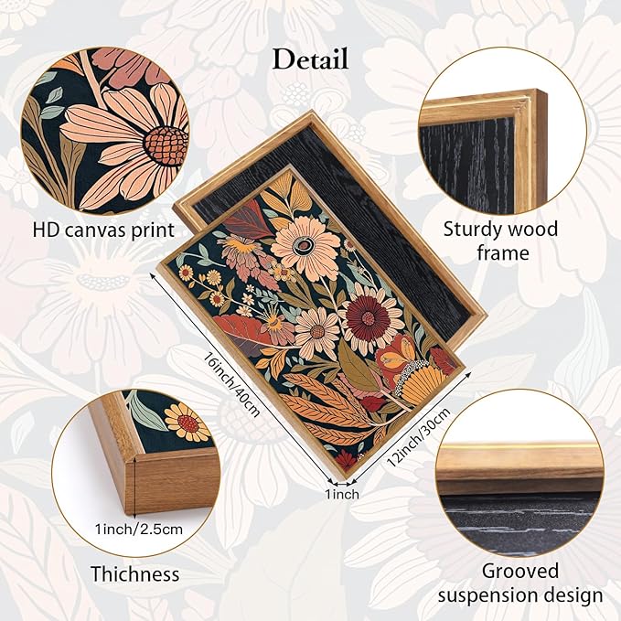 CHDITB Vintage Flowers Framed Canvas Wall Art Set Of 3, Rustic Bohemian Nature Wall Decor, Floral Botanical Prints, Farmhouse Wildflower Wall Painting For Living Room Dining Room Boho Decor 12X16 Inch