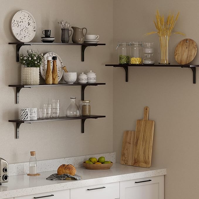 DINZI LVJ Long Wall Shelves, 39.4Inch Wall Mounted Shelves Set of 2, Extra Large Floating Storage Ledges with Sturdy Metal Brackets for Living Room, Bathroom, Bedroom, Kitchen, Espresso