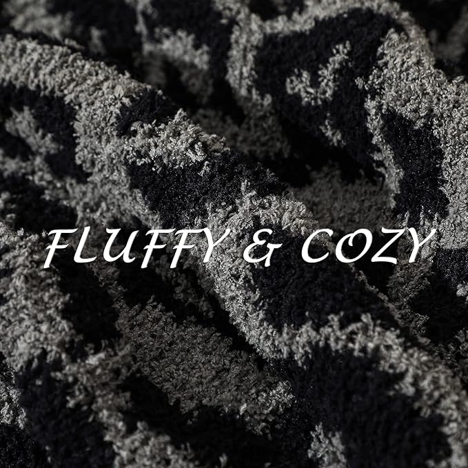 bearberry Fuzzy Leopard Knitted Throw Blanket Soft Cozy Warm Microfiber Blanket for Couch Sofa Bed Travel(Graphite/Carbon, 51"x70")
