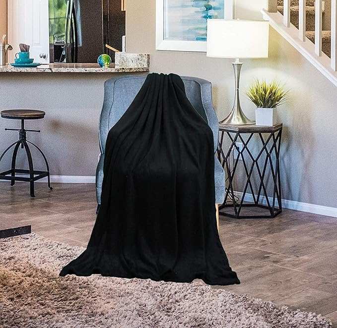 Polar Fleece Throw Blanket for Couch, Twin Bed, Chair, Kids, Adults, Pets 50x60 Soft Cozy Reversible Throw Blanket (Midnight Black)