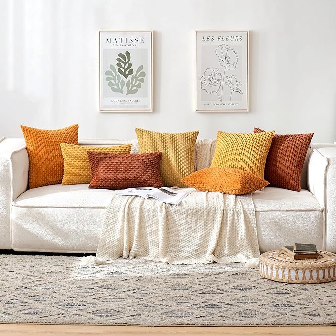 MIULEE Pack of 2 Decorative Throw Pillow Covers 16x16 Inch Soft Boho Striped Textured Corduroy Pillow Covers Modern Farmhouse Home Decor for Couch Bed Sofa Living Room Yellow