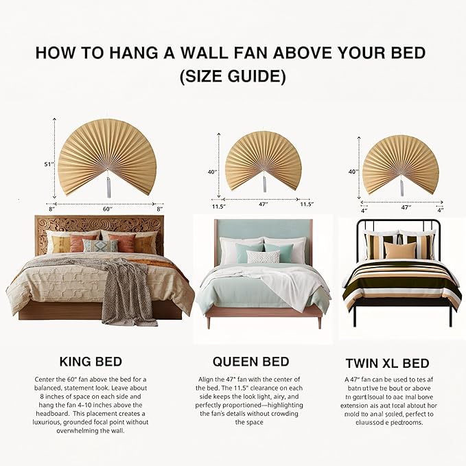 Chicvillage Bamboo Wall Fan Decor - 60” Handmade Woven Bamboo Wall Hanging Fan, Large Japanese Fan Wall Decor for Above Bed, Boho Natural Asian Wall Art, Lightweight & Easy to Hang (Beige)