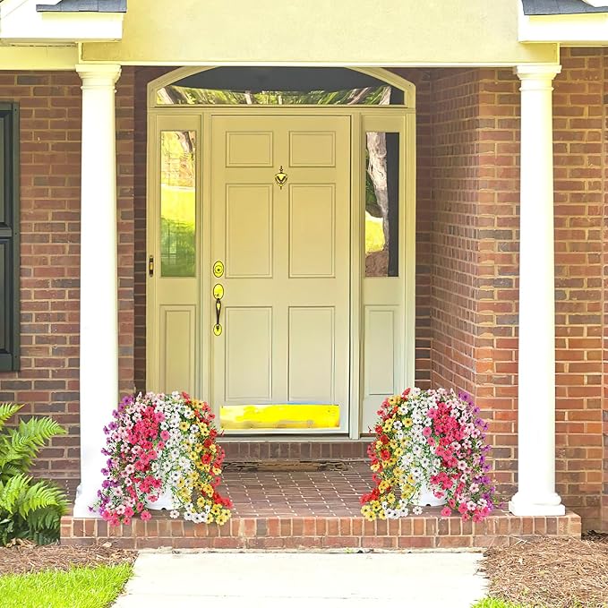 Artificial Flowers for Outdoors Spring Decor, 6 Bundles UV Resistant Realistic Fuax Silk Hanging Flowers, Fake Plants for Planter Indoor Outside Garden Porch Patio Balcony Yard Farmhouse