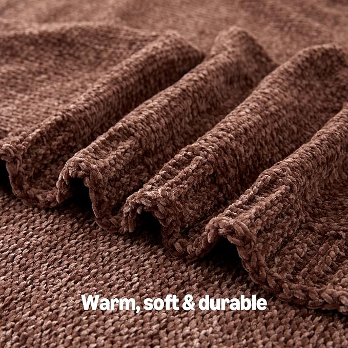 Amazon Basics Chunky Chenille Knit Microfiber Throw Blanket for Couch, Bed and Sofa, Soft and Warm Lightweight Jersey, 50"×60", Brown