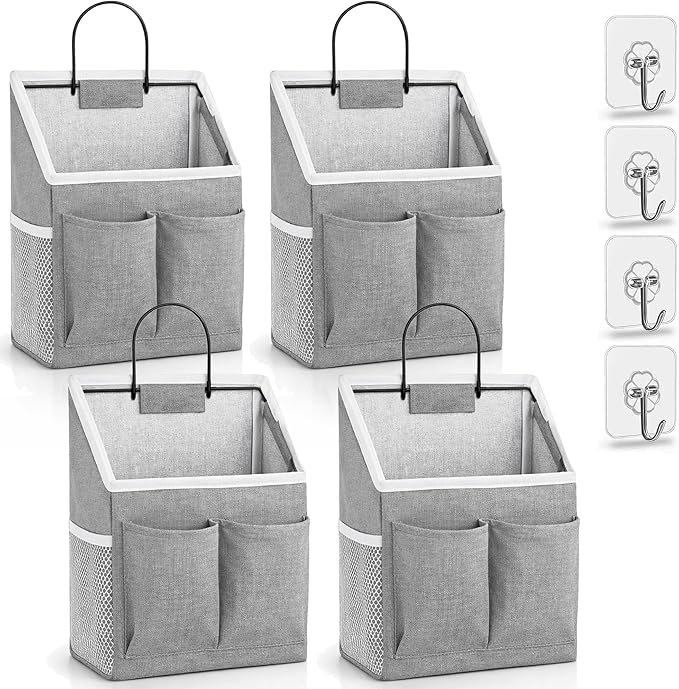 4pcs Wall Hanging Storage Bag, Wall Hanging Baskets for Organizing as Over the Door Organizer, Wall File Organizer, Rv Storage and Organization. For Bedroom, Office, Camper (Gray-Upgraded)