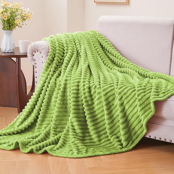 BEDELITE Fleece Blanket Twin Size – 3D Ribbed Jacquard Soft and Warm Decorative Fuzzy Blankets – Cozy, Fluffy, Plush Lightweight Throw Blankets for Couch, Bed, Sofa(Dark Citron, 60x80 inches)
