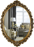 OIGUMR Medium Oval Wall Mirror Resin Frame Size：20.4 x 14.5 inch Vintage Hanging Mirrors for Bedroom Living-Room Dresser Decor Gold