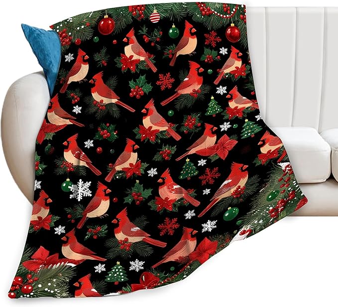 Red Cardinal Throw Blanket - Soft Plush Fleece Winter Birds Bedding Blankets- Cozy Cardinal Stuff Gifts for Women Girls Kids Adults 50"X60"