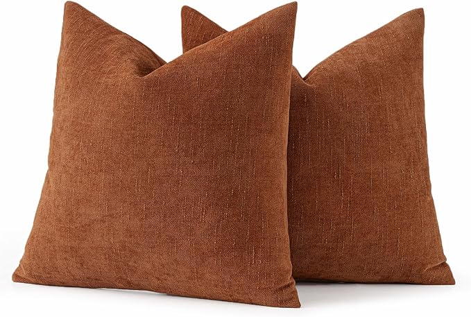 MIULEE Pack of 2 Decorative Throw Pillow Covers Soft Chenille Throw Pillows Solid Textured Euro Cushion Covers for Couch Sofa Bedroom Living Room 24x24 Inch, Dark Rust
