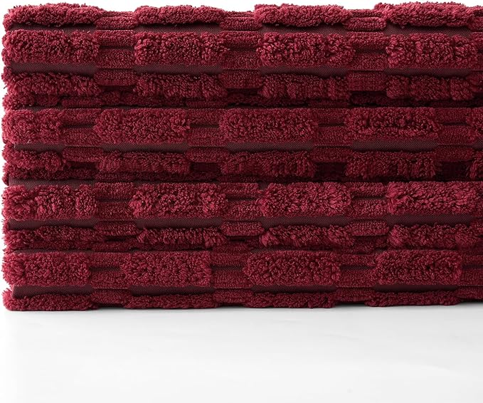 MIULEE Pack of 4 Christmas Wine Red Corduroy Decorative Throw Pillow Covers 18x18 Inch Soft Boho Striped Pillow Covers Modern Farmhouse Home Decor for Sofa Living Room Couch Bed