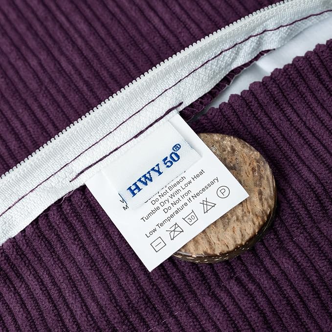 HWY 50 Purple Chenille Throw Pillow Covers 22x22 Inch with Triple Buttons, Soft Farmhouse Accent Decorative Cushion Cases for Couch Sofa Bed Living Room Pack of 2