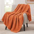 EXQ Home Fall Blanket Twin Size for Couch or Bed - 3D Stripe Jacquard Decorative Fleece Blankets - Cozy Soft Lightweight Fuzzy Flannel Blanket Suitable for All Seasons(60"×80",Orange)