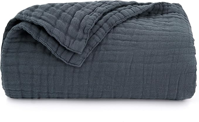 Love's cabin 100% Cotton Muslin Blanket, 6 Layer Lightweight Breathable Gauze Twin Size Blanket 60 x 80 Inches, Soft Summer Blanket for Bed or Couch, Dark Grey