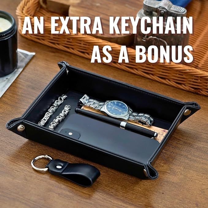 INNObeta PE Teacher Appreciation Gifts Valet Tray for Men, Desktop Storage Organizer PU Leather Bedside Tray Key Coin Holder