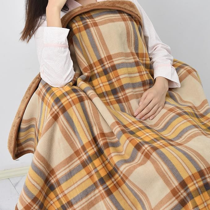 forestfish Fleece Wearable Blanket, Plaid Lap Blanket Comfy Poncho Throw with Buttons for Bed Sofa Office, Yellow