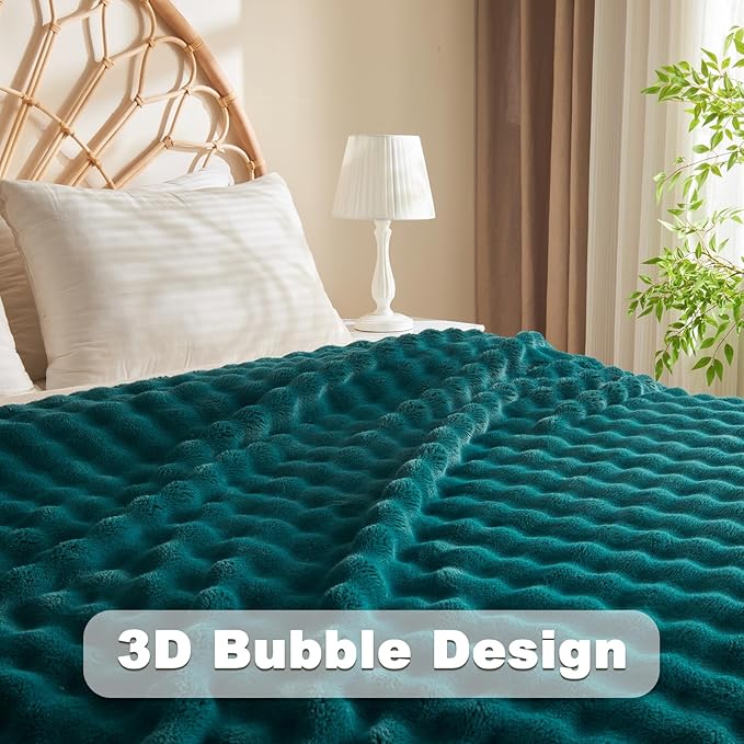 NEWCOSPLAY Twin Blanket for Couch Dark Teal Super Soft Flannel Fleece 3D Bubble Lightweight Bed Blanket All Season Use (Dark Teal, Twin(60"x80"))