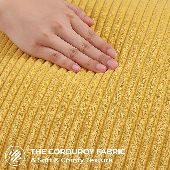 Mecatny Corduroy Decorative Throw Pillow Covers 16x16 Set of 2 for Sofa Living Room, Soft Neutral Boho Couch Pillow Covers for Home Decor, Mustard Yellow