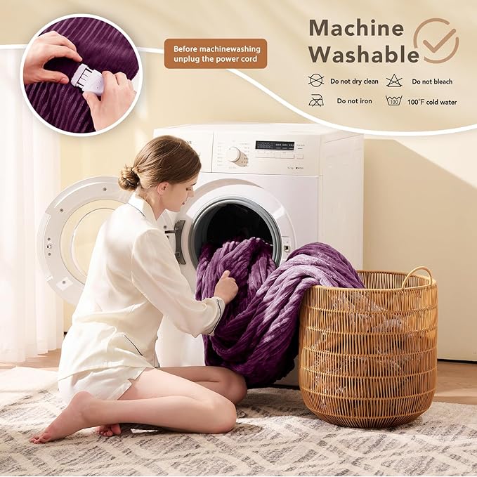 Homemate Heated Blanket Electric Throw - 50"x60" Heating Blanket Throw 1/2/4/6/8 Hours Auto-Off 10 Heat Levels Over-Heat Protection Soft Flannel Sherpa ETL Certification
