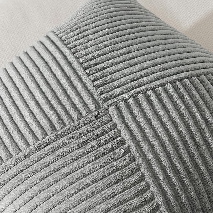 Topfinel 24x24 inches Euro Pillow Shams Set of 2 Grey Corduroy Decorative Throw Pillow Covers for Bedroom Living Room, Windmill Textured Striped Patchwork Couch Pillow Covers 60x60 cm