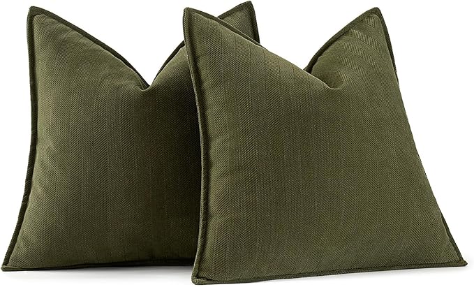 MIULEE Pack of 2 Olive Green Decorative Pillow Covers 24x24 Inch Soft Chenille Luxurious Couch Throw Pillows Boho Cushion Covers Euro Shams with Elegant Design for Sofa Bed Living Room Home Decor
