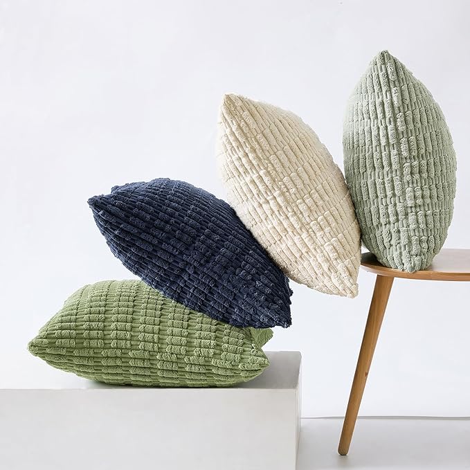 MIULEE Soft Corduroy Spring Throw Pillow Covers Set of 4 Green Blue 18x18 Inch Modern Farmhouse Boho Decorative Accent Cushion Covers for Couch Sofa Bedroom
