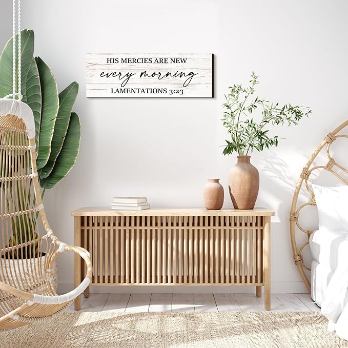 Jetec Farmhouse Bible Verse Scripture Wall Signs, His Mercies Are New Every Morning Wooden Plaque Decor for Church Home Christian Wall Art Decor