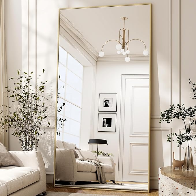 80" x 40" Oversized Full Length Mirror with Stand, Standing/Leaning/Wall Mounted Large Full Body Floor Mirror for Bedroom, Living Room, Entryway, Cloakroom with Aluminum Alloy Frame Gold