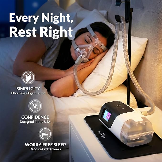Mask and Tube Hanger Mat for CPAP - Supplies for CPAP for Bedside Organization with Clean Mask Dust Cover - For CPAP Hose Holder for Nightstand (Luggage Tag Special)