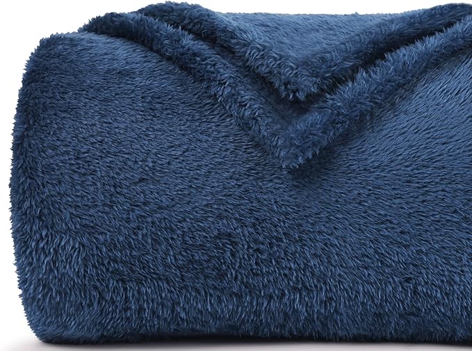 Plush Fleece Throw Blanket for Couch and Bed, Fluffy Fuzzy Cozy Soft Blankets All Season Use (50x60 Inches,Navy Blue)