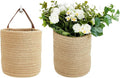 2pack Small Hanging Basket-Cotton Rope Wall Basket with Handle, Hanging Storage Baskets, Shelf Baskets Storage Bin Closet Organizer - 6.3" x 7", Woven Plant Basket (Jute)