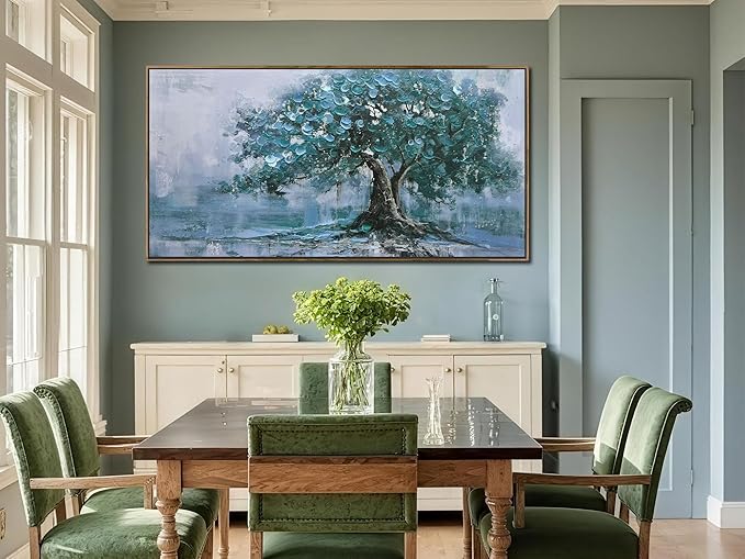 Ardemy Framed Tree Canvas Wall Art for Living Room Large, Teal Tree of Life Picture Wall Decor Landscape Bedroom Nature Painting Artwork Home Office Dining Room Kitchen 48"x28"
