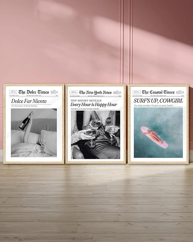 iHery Dolce Far Niente Framed Trendy NewsPaper Wall Art, Natural OAK Wood 12x16in Canvas Wall Art Bedroom,The Sweetness of Doing Nothing Print,La Dolce Vita Home Decor For Living Room Dorm 1Pack