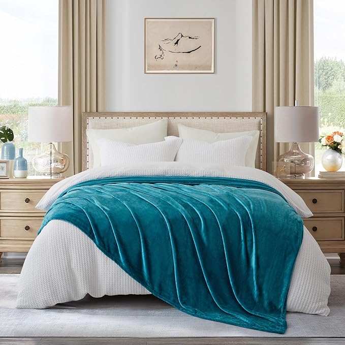MOONLIGHT20015 Fleece Blanket Twin Size - Super Soft Fuzzy Throw Blanket for Couch and Sofa - Lightweight Luxury 400 GSM Microfiber Fluffy Bed Blankets and Throws, 60 x 80 Inches (Twin, Teal)
