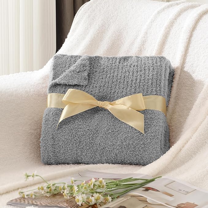 JOOJA Knit Throw Blanket Super Soft Warm Blanket for Couch Lightweight Fluffy Blanket for Bed Sofa 60x80 Inches Grey
