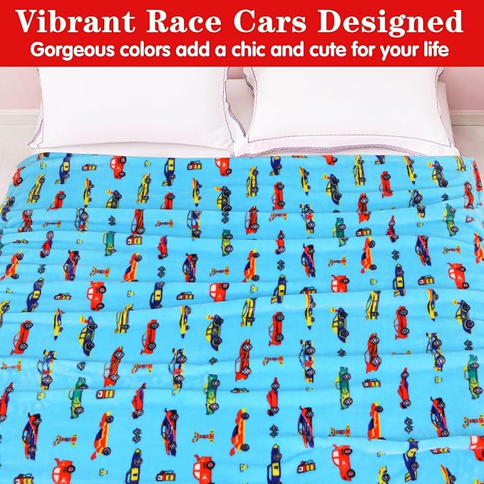 Lukeight Race Cars Toddler Blanket, Plush Cars Throw Blanket for Kids, Thick and Warm Boys Blanket for Teens, 50x60 Inches, Cartoon Cars, 100% Microfiber Polyester, Unisex, Modern, Reversible