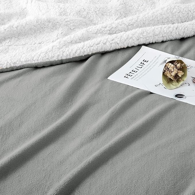 IR Imperial Rooms Silver Sherpa Fleece Throw Blanket Twin Size for Bed - Wholesale Bulk Pack of 12 Sherpa Blankets - Soft Fluffy Throw Blankets for Hotels, Guest Bedroom, 60x80 Inches