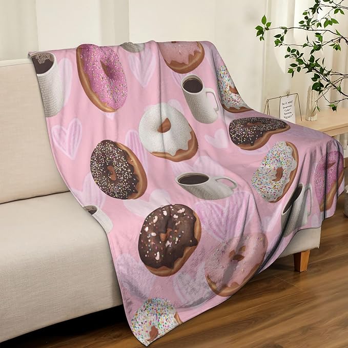 Donut Throw Blanket Soft Warm Cozy Coffee Donuts Blankets Fuzzy Plush Fleece Donut Blanket Gifts for Couch Bed Sofa Home Decor 40''X50''