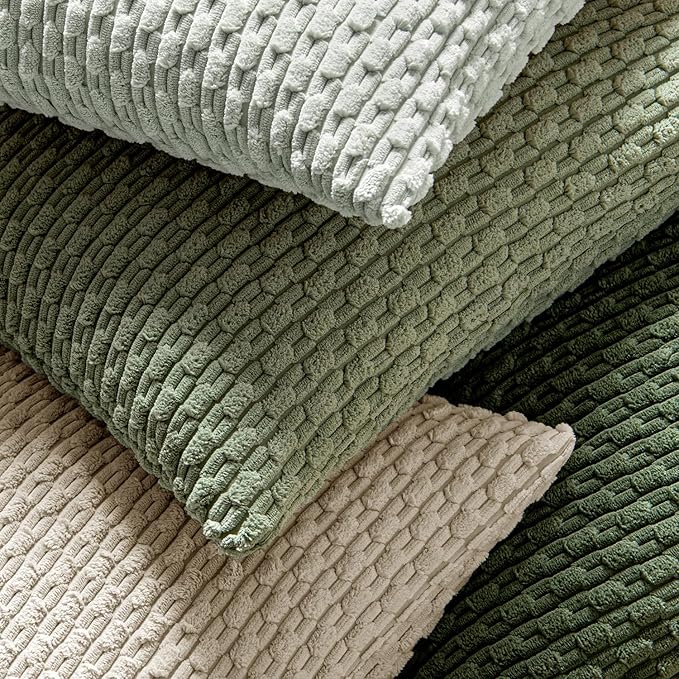 MIULEE Pack of 2 Decorative Throw Pillow Covers 18x18 Inch Soft Boho Striped Textured Corduroy Pillow Covers Spring Modern Farmhouse Home Decor for Couch Bed Sofa Living Room Sage Green