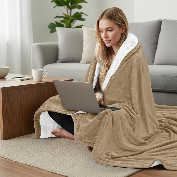 Utopia Bedding Sherpa Blanket King Size (Camel, 90x102 Inches) - Soft Warm Plush Fleece Reversible Blanket for Bed, Sofa, Couch, Camping and Travel