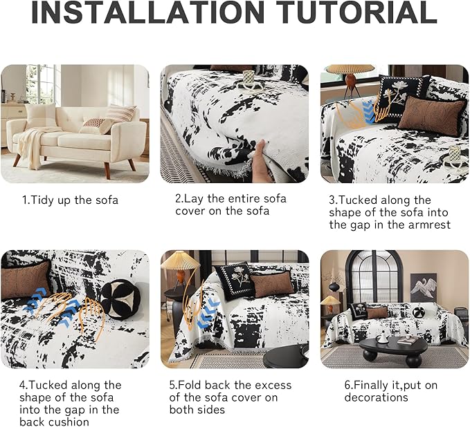 HANDONTIME Abstract Couch Cover for Dogs White and Black Couch Cover Blanket for 3 Cushion Sofa Modern Aesthetics Sofa Covers Washable Pet Friendly Chenille Pet Protector Furniture Covers, 71" X 134"