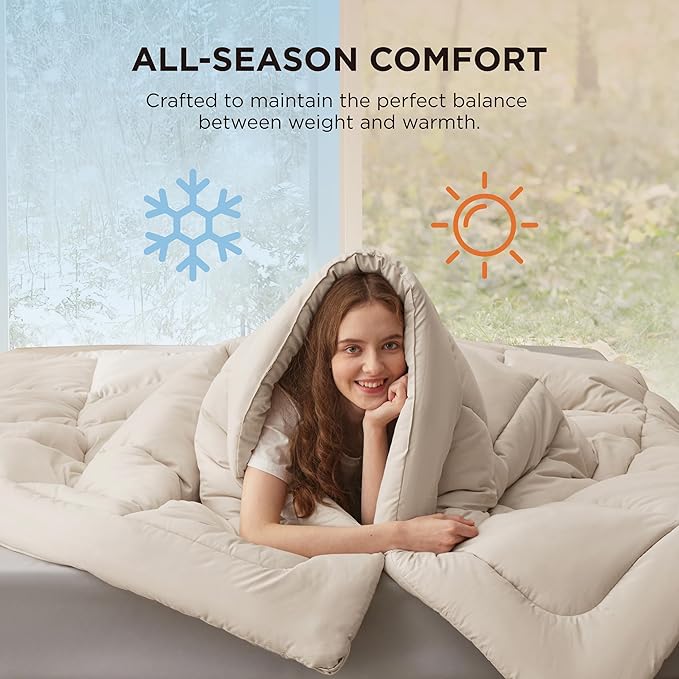 Bedsure Comforter Duvet Insert - Quilted Comforters Twin XL Size, All Season Duvet, GentleSoft Down Alternative Bedding Blanket, with 8 Tabs, Gifts for Women/Men, Linen, Twin XL 92 x 68 Inches