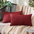 MIULEE Pack of 2 Decorative Outdoor Solid Waterproof Throw Pillow Covers Faux Linen Garden Farmhouse Cushion Cases for Patio Tent Balcony Couch Sofa 20x12 Inch Wine Red