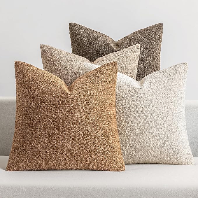 MIULEE Pack of 4 Decorative Textured Boucle Throw Pillow Covers 22x22 Inch Neutral Brown Accent Euro Sham Pillow Cases Couch Cushion Covers Modern Farmhouse Boho Chair Sofa Bed Room Home Decor