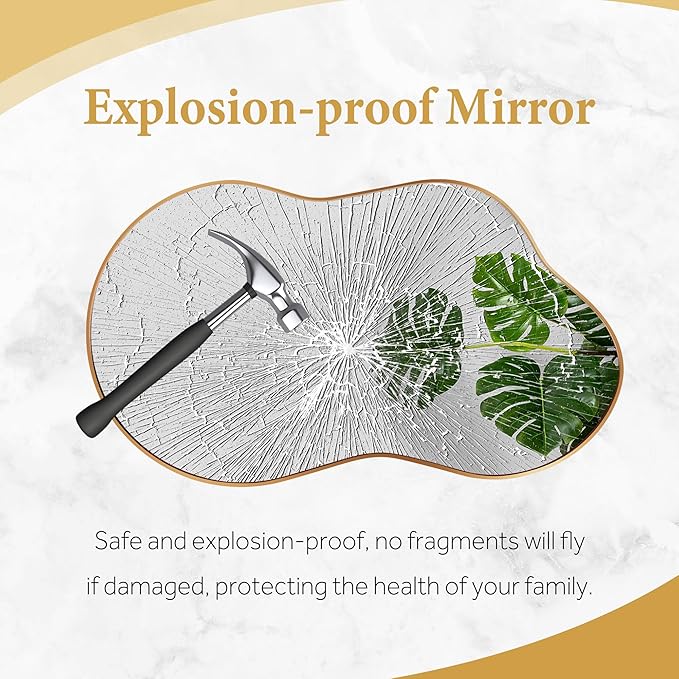 Irregular Wall Mirror - Wall Mirrors Decorative 20"x36" Gold Asymmetrical Mirror Tempered Glass Aviation Aluminum Alloy Frame for Bathroom, Bedroom, Living Room, Cloakroom, Entryway