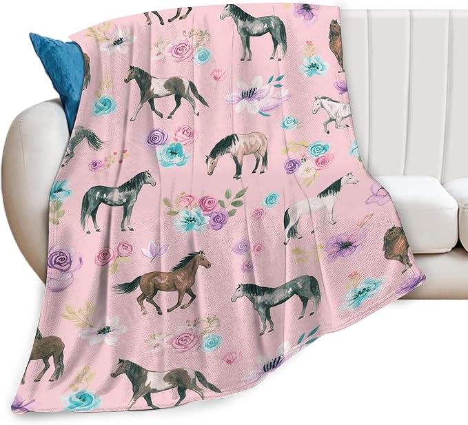 Western Horse Throw Blanket - Soft Plush Fleece Farm Animal Blankets- Cozy Horse Stuff Gifts for Women Girls Kids 40"X50"